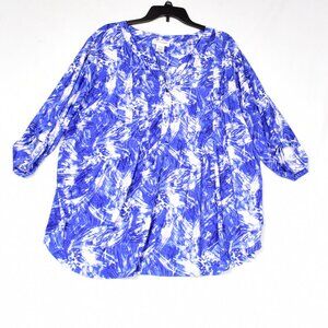 C. D. Daniels Women's Blue Roll Tap Sleeve Blouse Size 1X